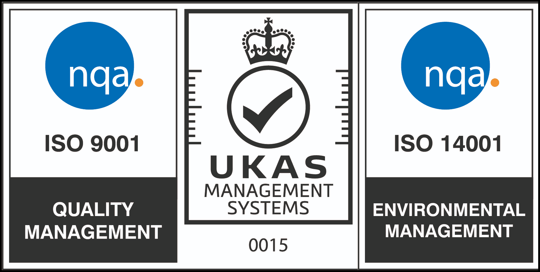 NQA ISO 9001 and ISO 14001 UKAS management systems certification marks